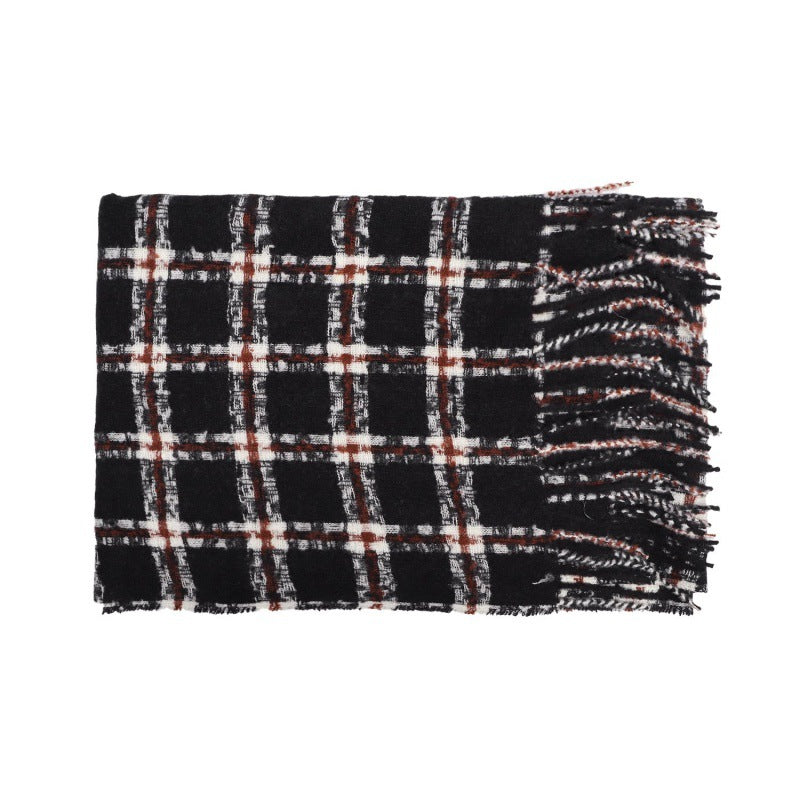 Wholesale Color Block Plaid Square Tassel Shawl Acrylic Scarf