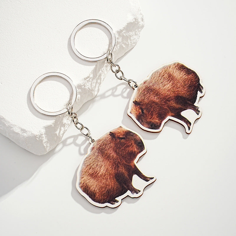 Wholesale Water Porpoise Wooden Cartoon Animal Keychain