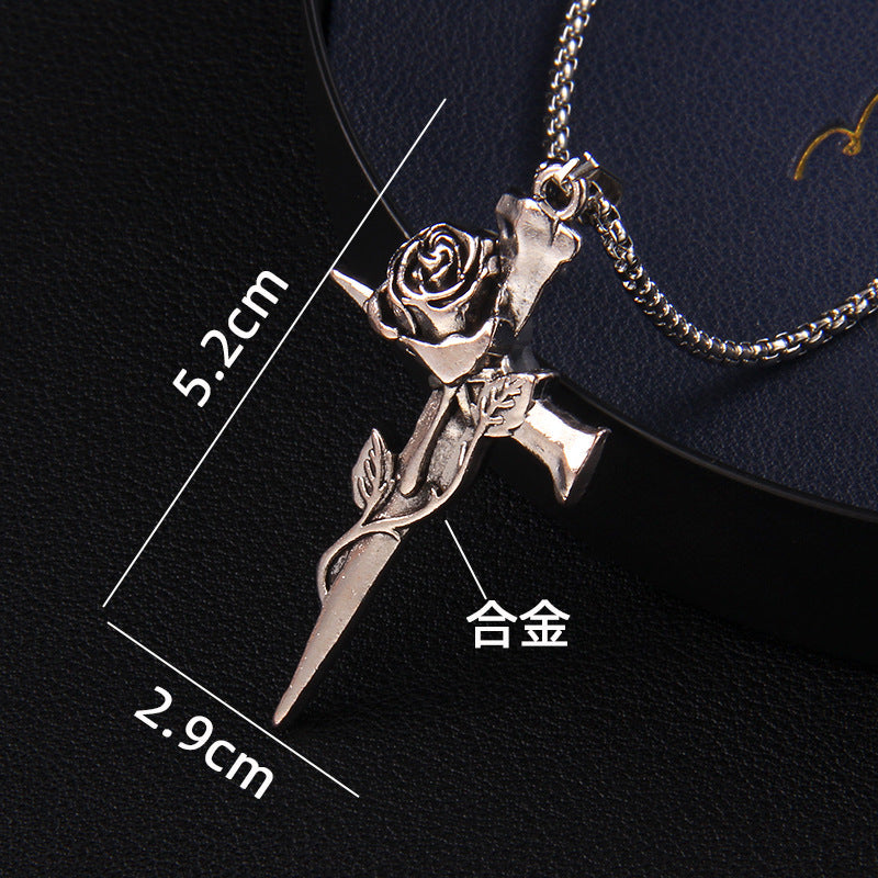 Wholesale Gothic Retro Rose Stainless Steel Necklace