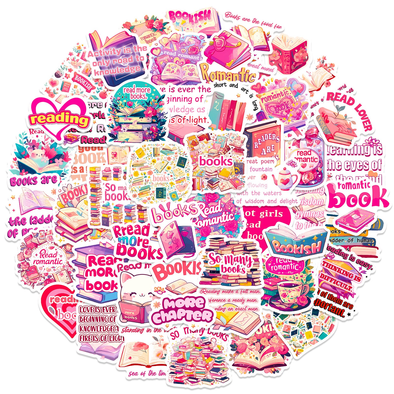 Wholesale 50pcs Pink Books English Short Sentences Graffiti Stickers