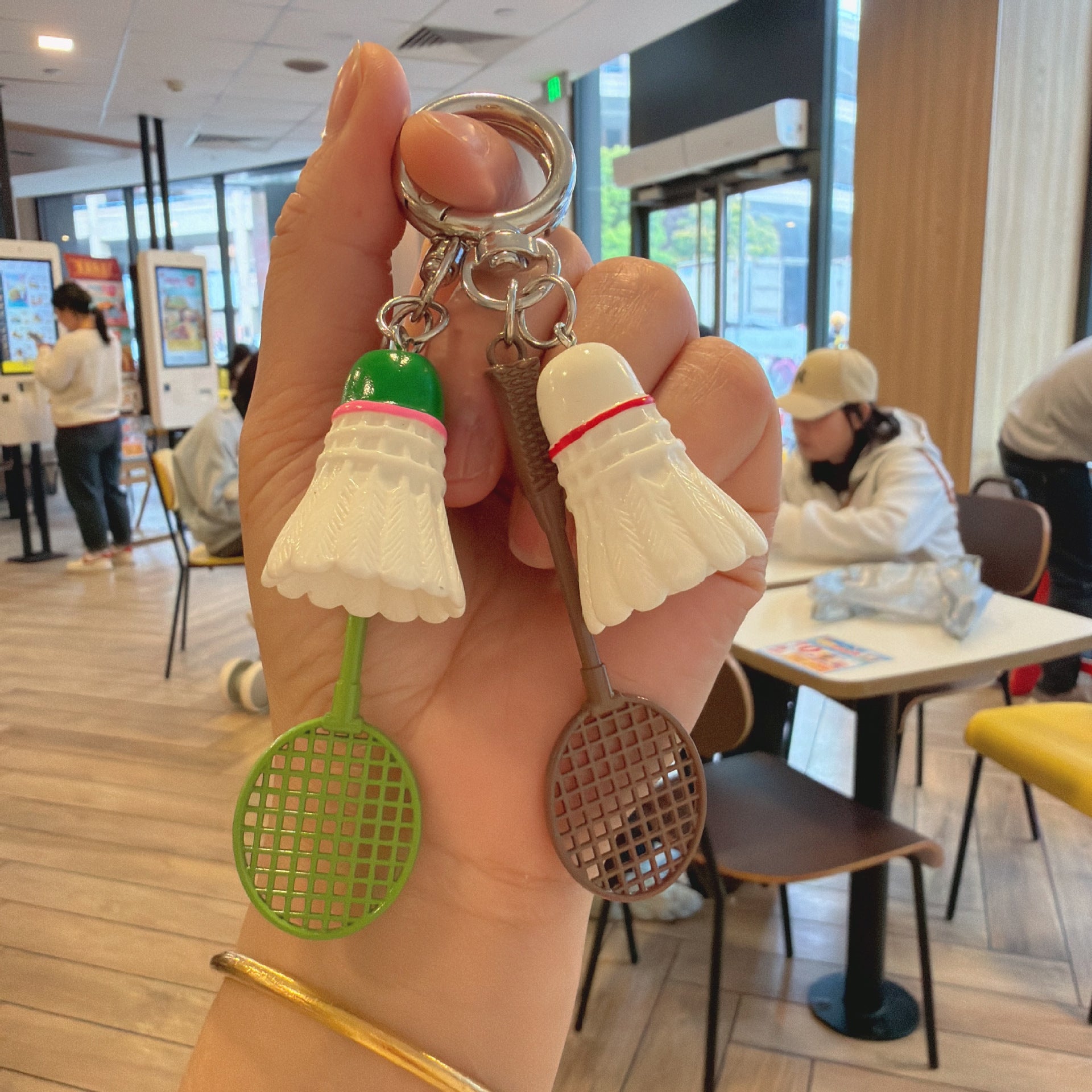 Wholesale Green Acrylic Badminton Racket Keychain Sports Fan Bag Charm Decorative Gift For Girls