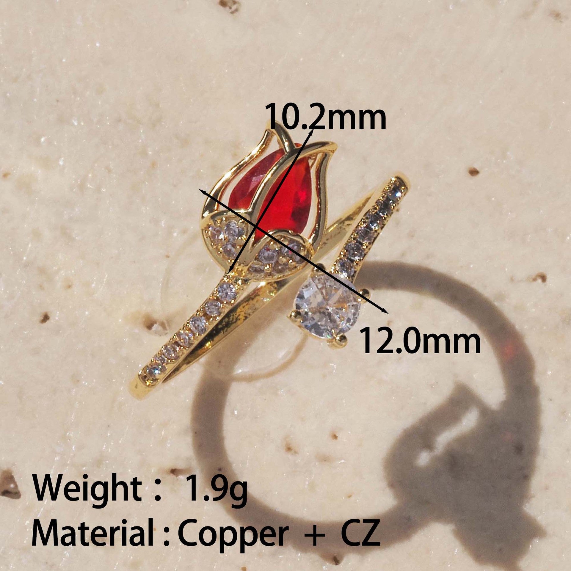 Wholesale Tulip Ring Copper Gold-Plated Simple Niche  Flower Copper Zircon Ring