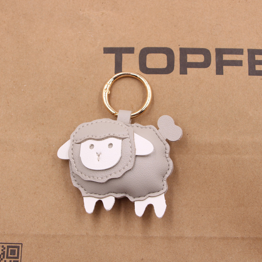 Wholesale Trendy PU Leather Lamb Keychain Bag Charm Electroplated Car Key Accessory Fashion