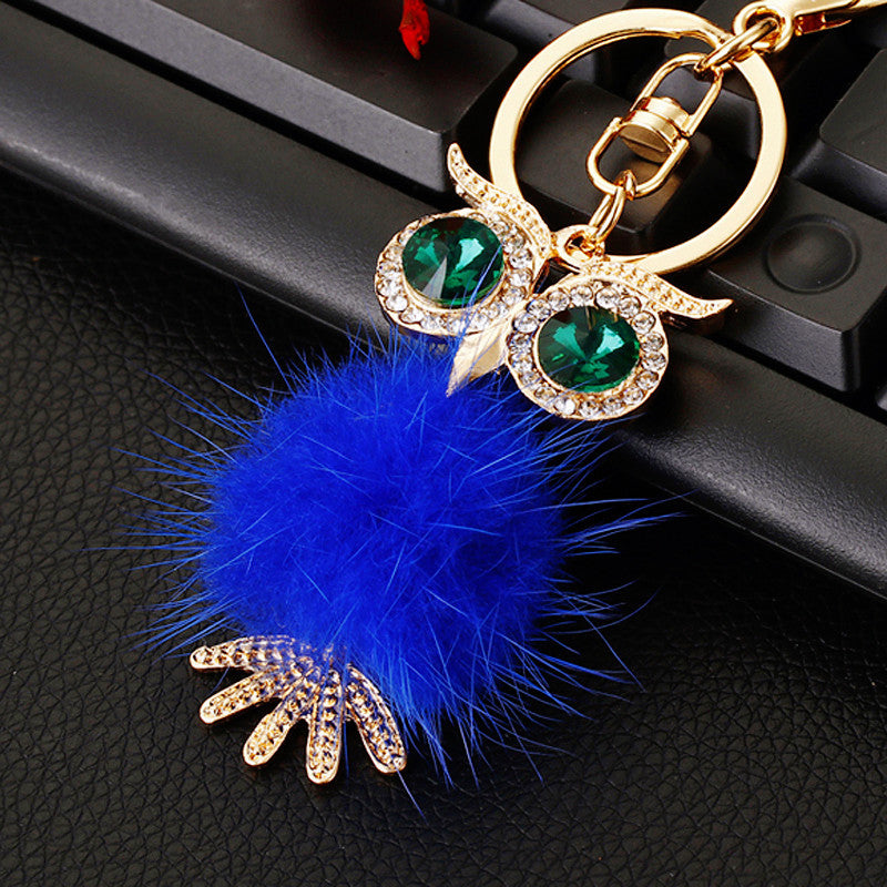 Wholesale Pink Rhinestone Owl Car Keychain Metal Key Ring Bag Charm Fashion Accessory Gift