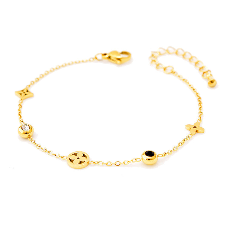 Wholesale Black and White Diamond Butterfly Love Star and Moon Bracelet Titanium Steel 18k Gold Leaf Letter Bracelet