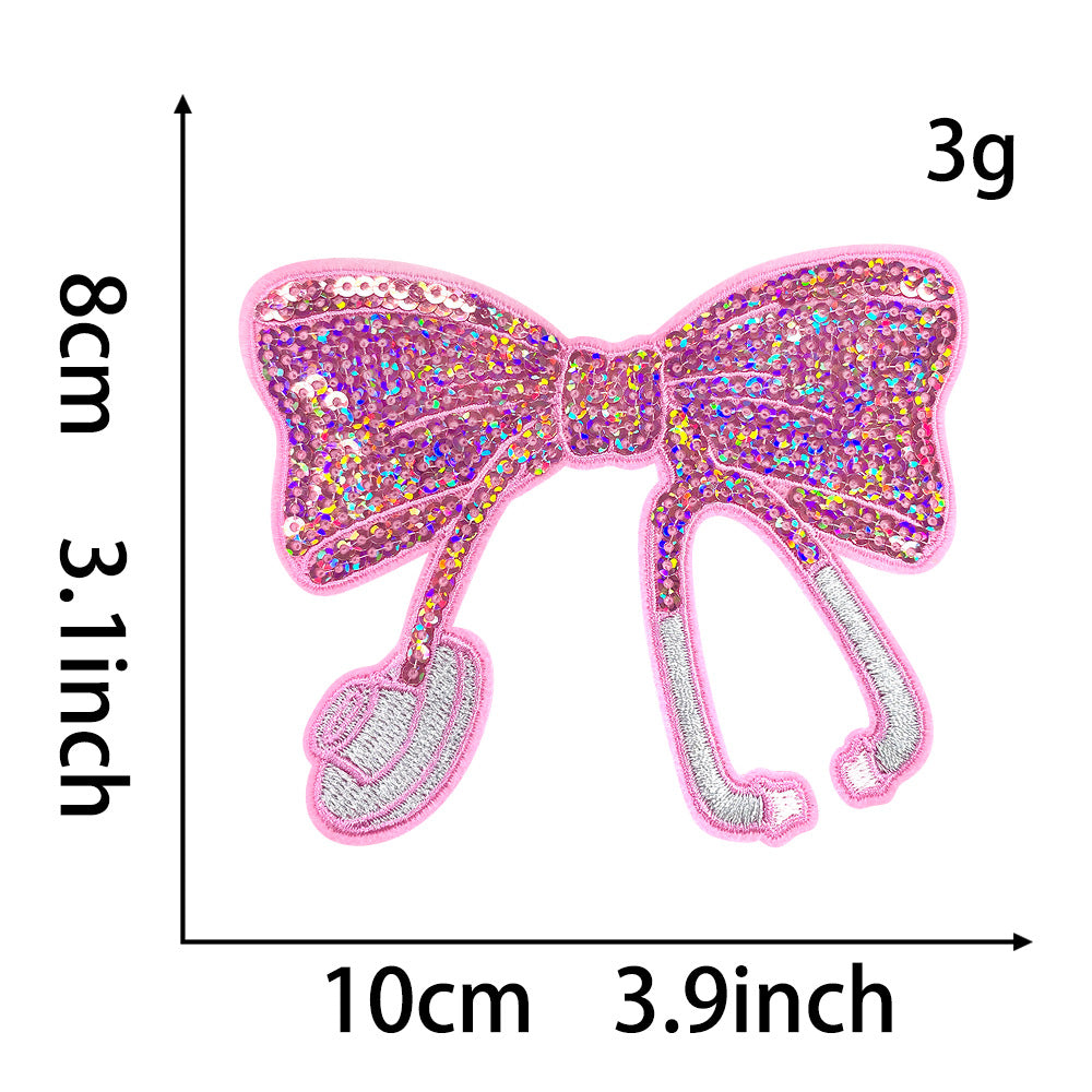 Wholesale Sequin Stethoscope Shape Iron On Patch DIY Hot Melt Adhesive Backing Embroidered Decorative Applique For Coat Craft Supply