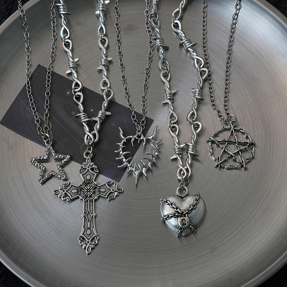 Wholesale Vintage Gothic Punk Cross Star Pendant Necklace