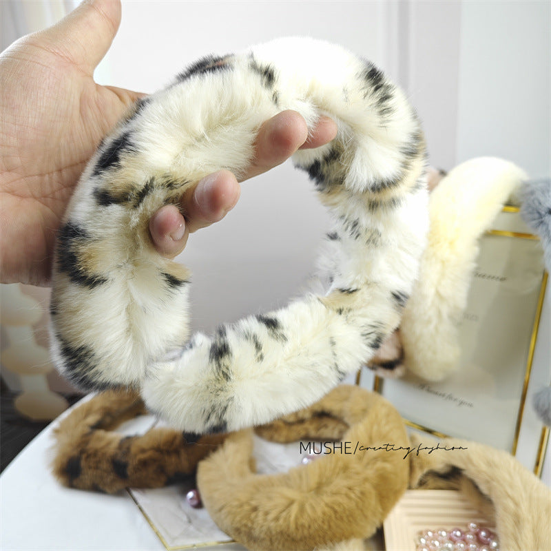 Wholesale Rex Rabbit Plush Wide-brimmed Headband