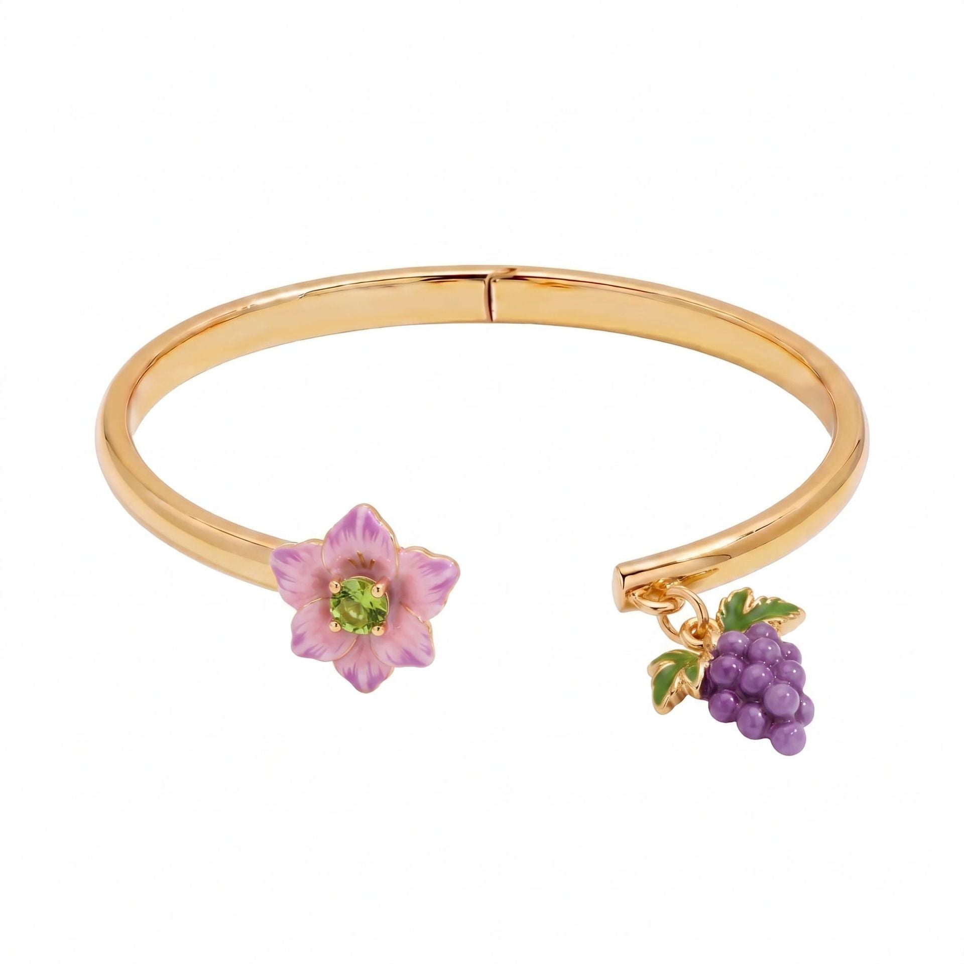 Wholesale Enamel Fruit Open Bangle Bracelet Gold Plated With Pomegranate Strawberry Cherry Watermelon Motifs Women S Fashion Jewelry Gift