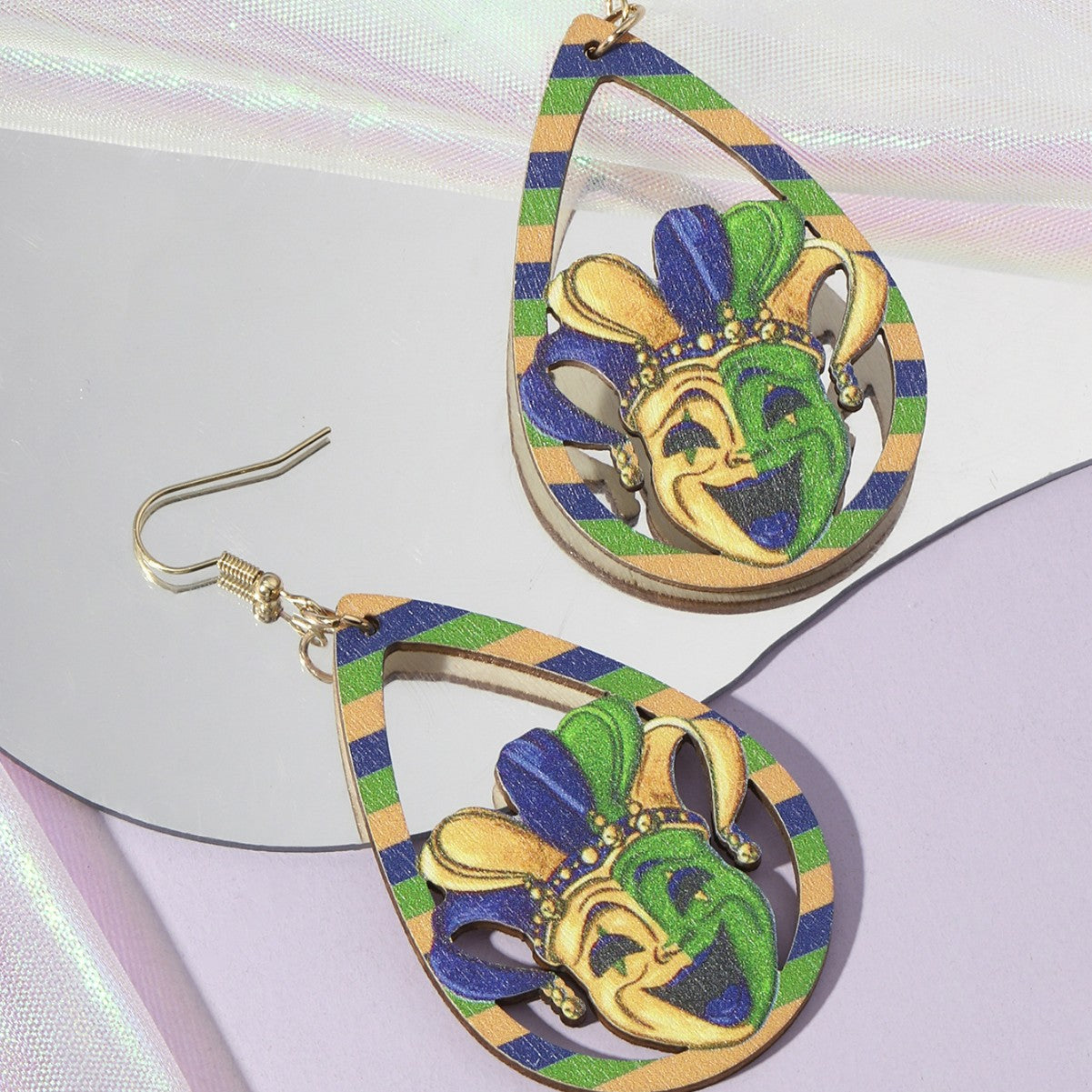 Wholesale Wholesale ladies cross-border carnival teardrop mask lightweight wooden earrings