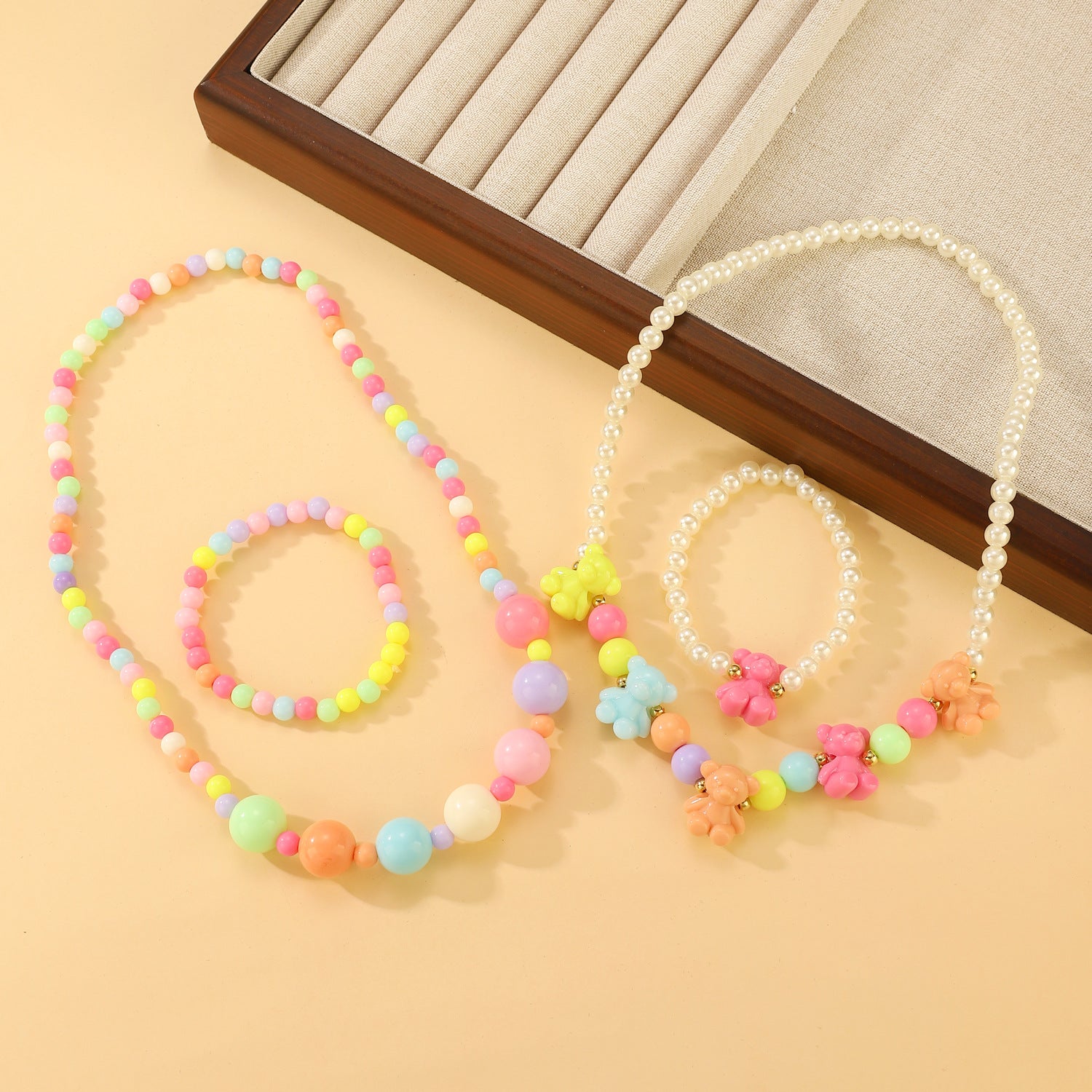 Wholesale 2pcs Cute Candy Color Love Flower Dopamine Necklace Bracelet