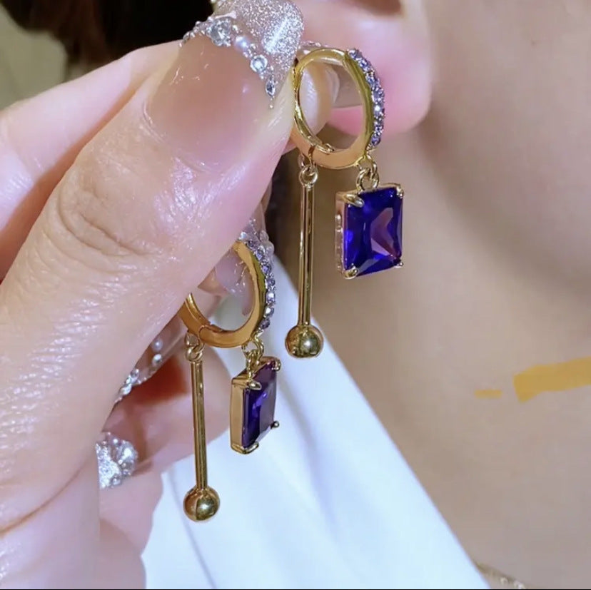 Wholesale Purple square earrings with micro diamonds