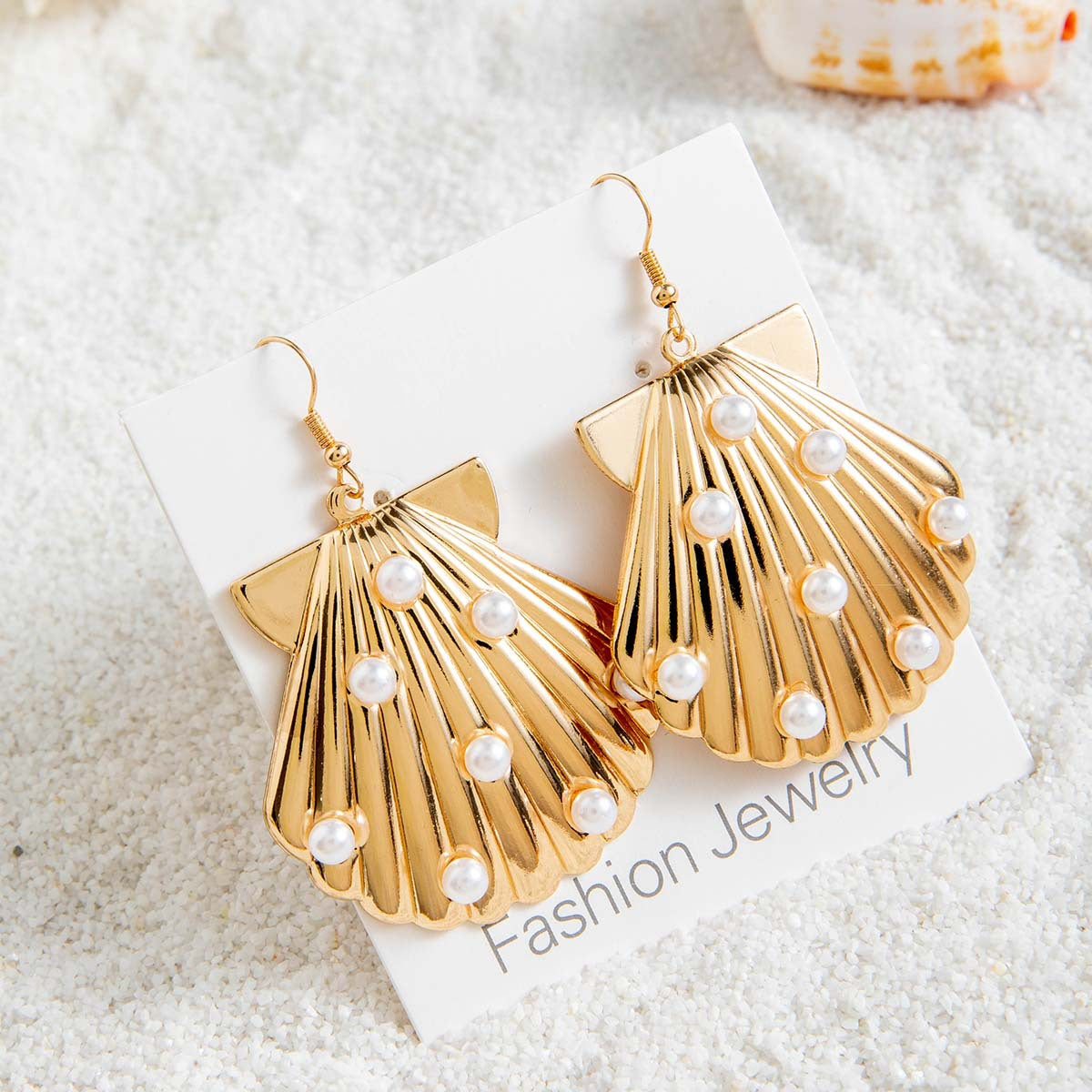Wholesale 5PCS/Pack Bohemian Metal Scallop Earrings Pearl Shell Earrings Earrings for Women