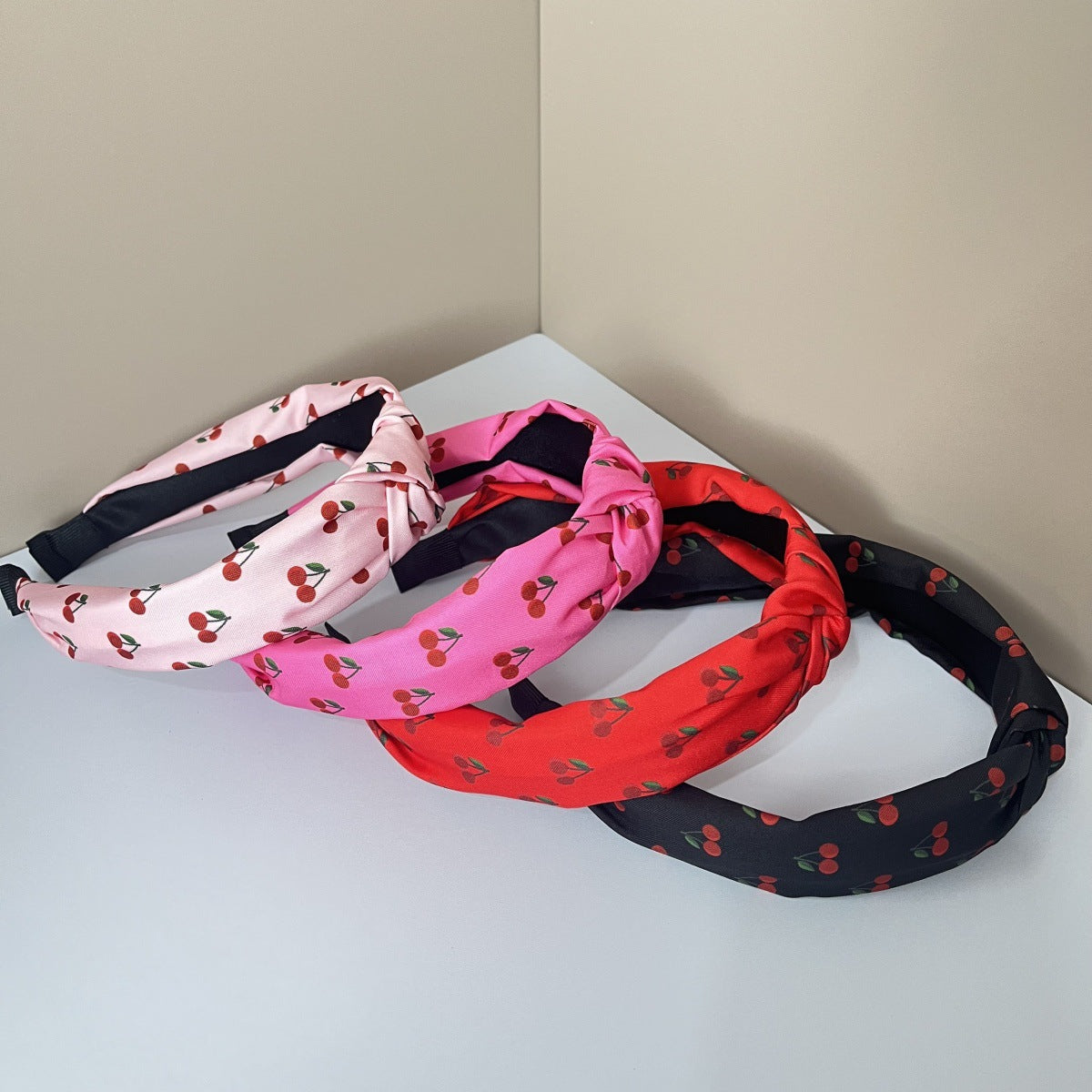 Wholesale Fabric Pure Flower Fruit Lemon Orange Cherry Wide Edge Knotted Headband Combination 4Pcs