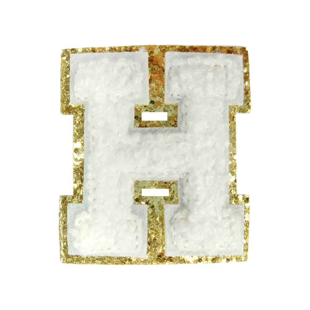 Wholesale White Towel Embroidered Alphabet Patches A Z With Gold Glitter Stylish DIY Accessory For Coats And Crafts