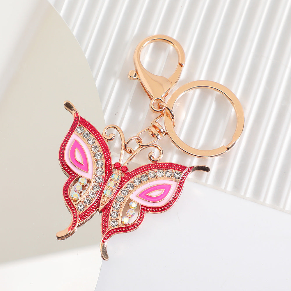 Wholesale Colorful diamond studded butterfly metal keychain