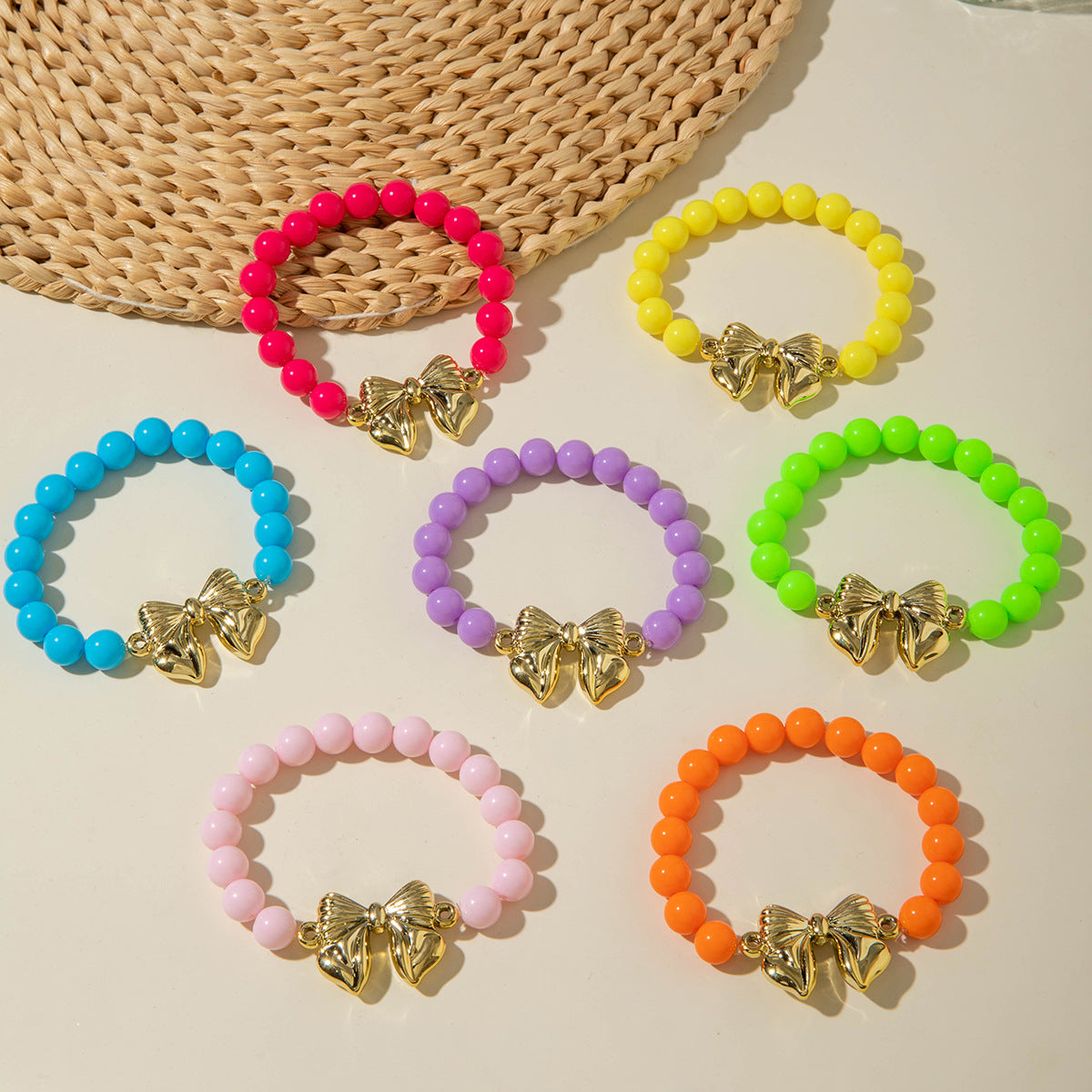 Wholesale 10pcs Summer Dopamine Colorful Bow Acrylic Bracelet