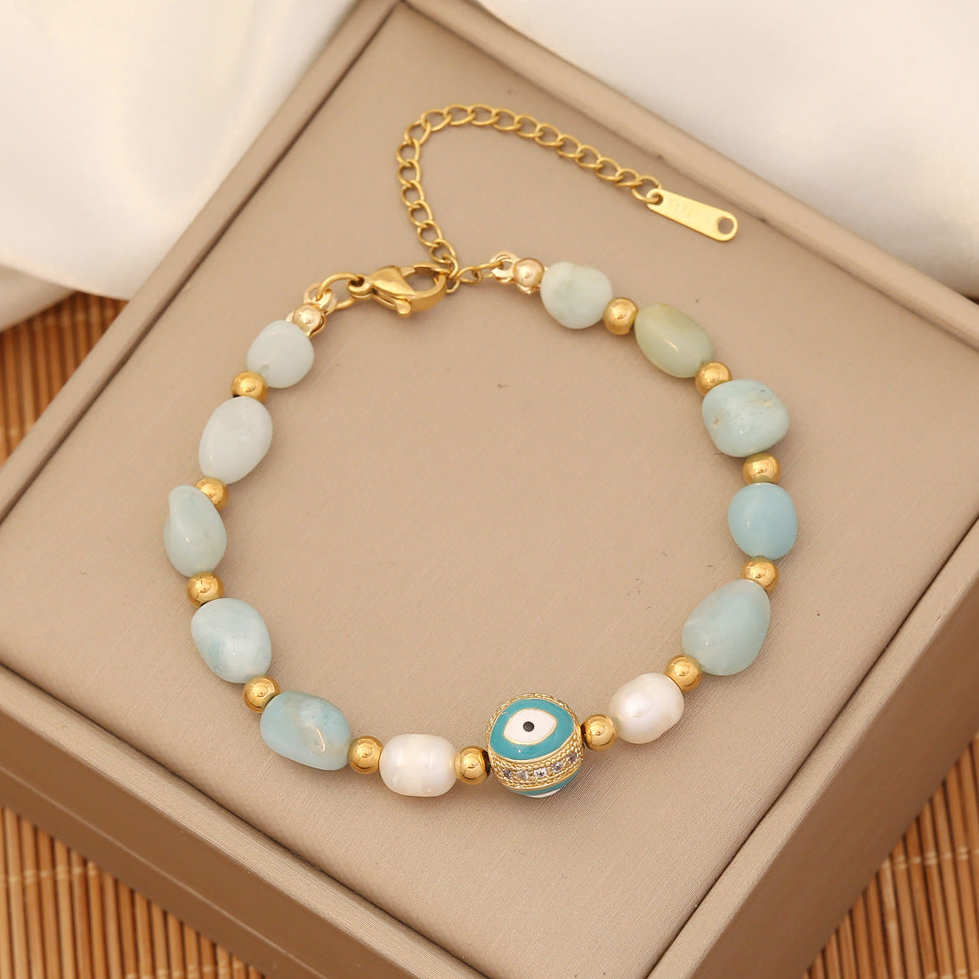 Wholesale Natural Stone Eyes Stainless Steel Bracelet