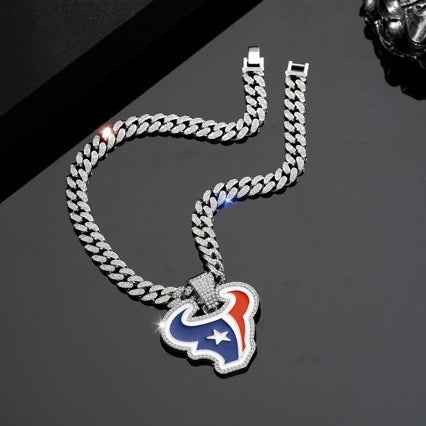 Wholesale Hip-hop diamond red and blue oil drop pendant necklace Cuban chain