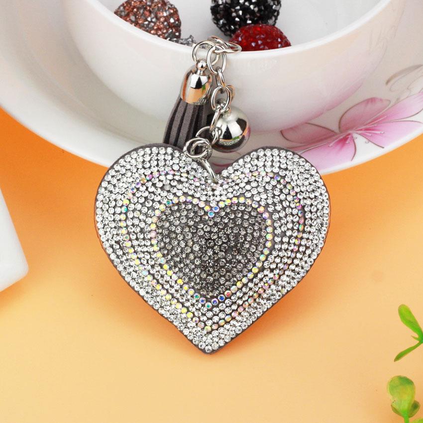 Wholesale Peach Heart Diamond Tassel Keychains