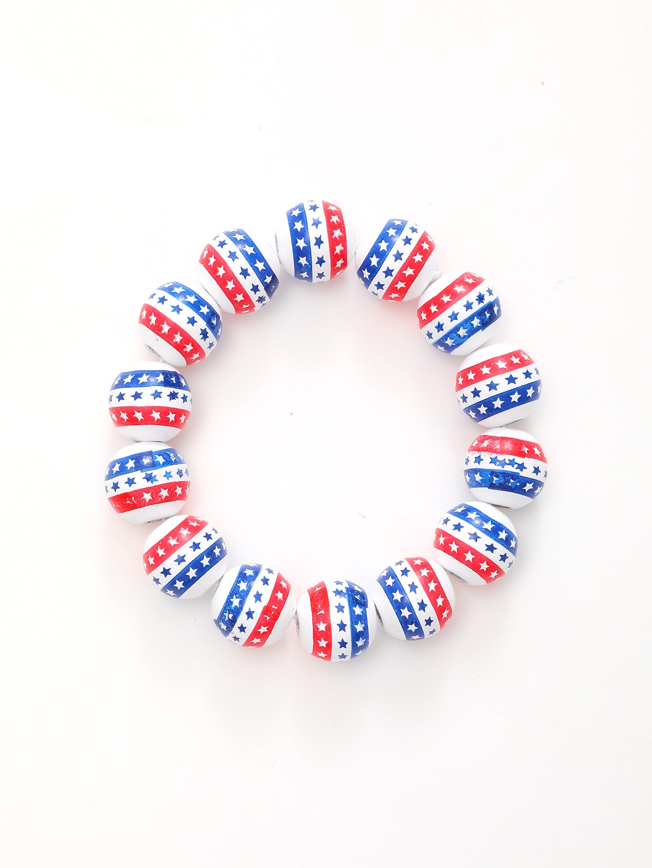 Wholesale American Independence Day Star Stripe Wooden Beaded Bracelet