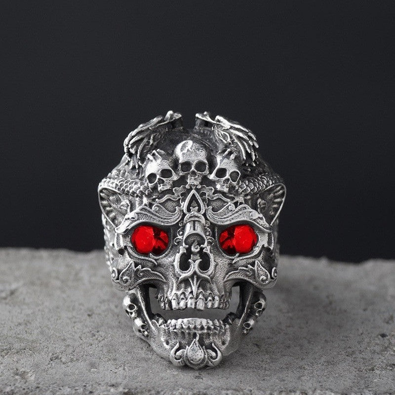 Wholesale Retro exaggerated skull men's open adjustment ring
