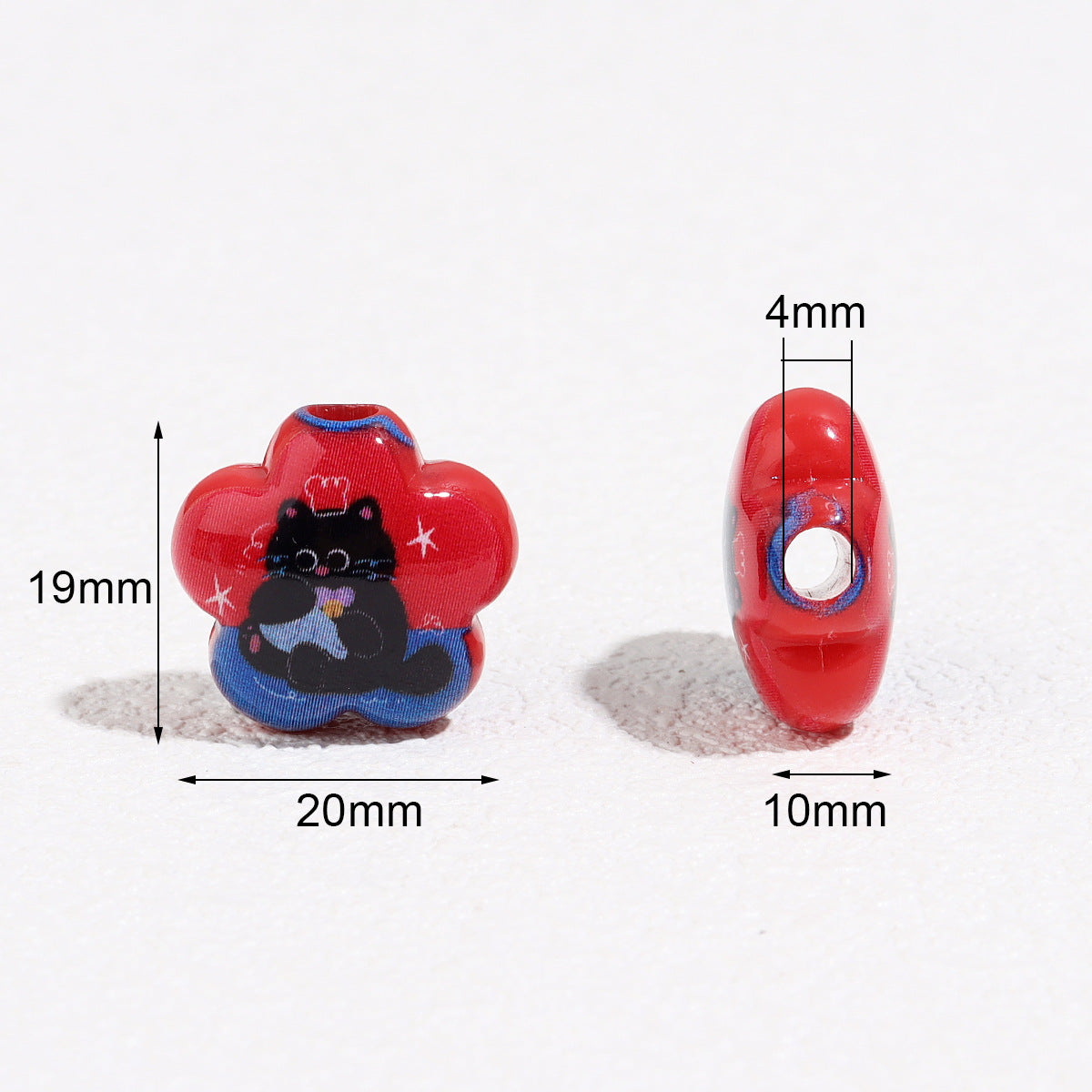 Wholesale 10pcs 20mm double-sided color cartoon black cat flower acrylic beads