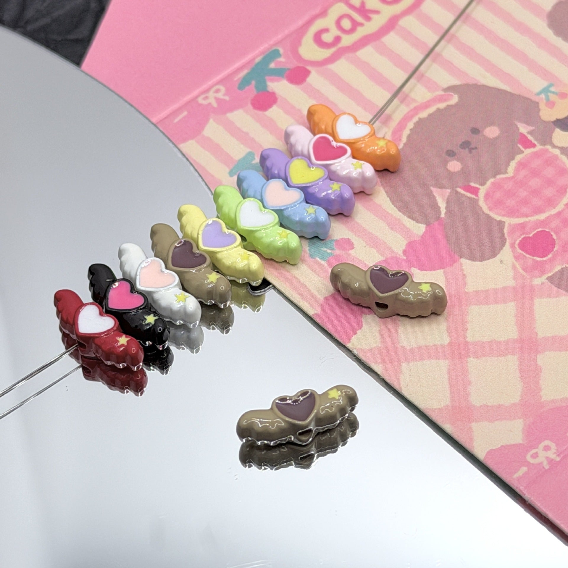 Wholesale 10pcs DIY Dopamine Heart Wings Angel Beaded Alloy Accessories