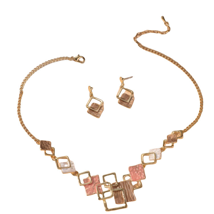 Wholesale Geometric Block Splicing Chain Earrings Clavicle Chain