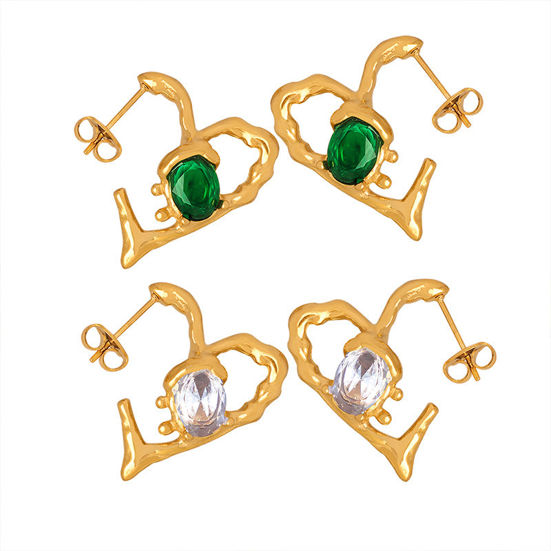 Wholesale Creative Ear Glass Heart Shaped Gold Plated Earrings