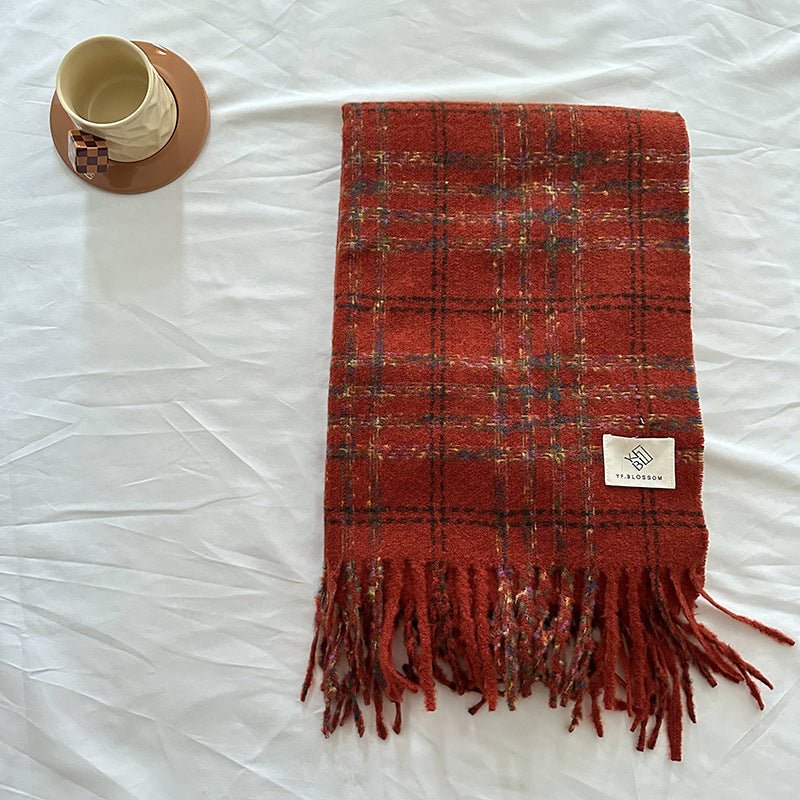 Wholesale Winter Colorful Striped Plaid Raw Edge Soft Retro Scarf