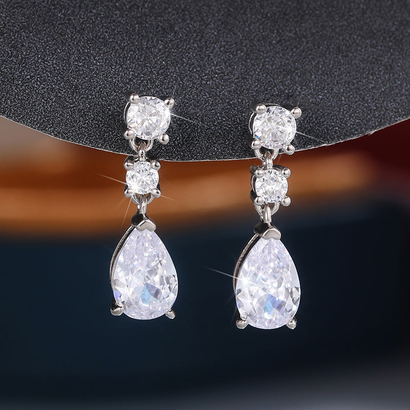 Wholesale Water Drop Micropaved Pear Shaped Zircon Copper Earrings