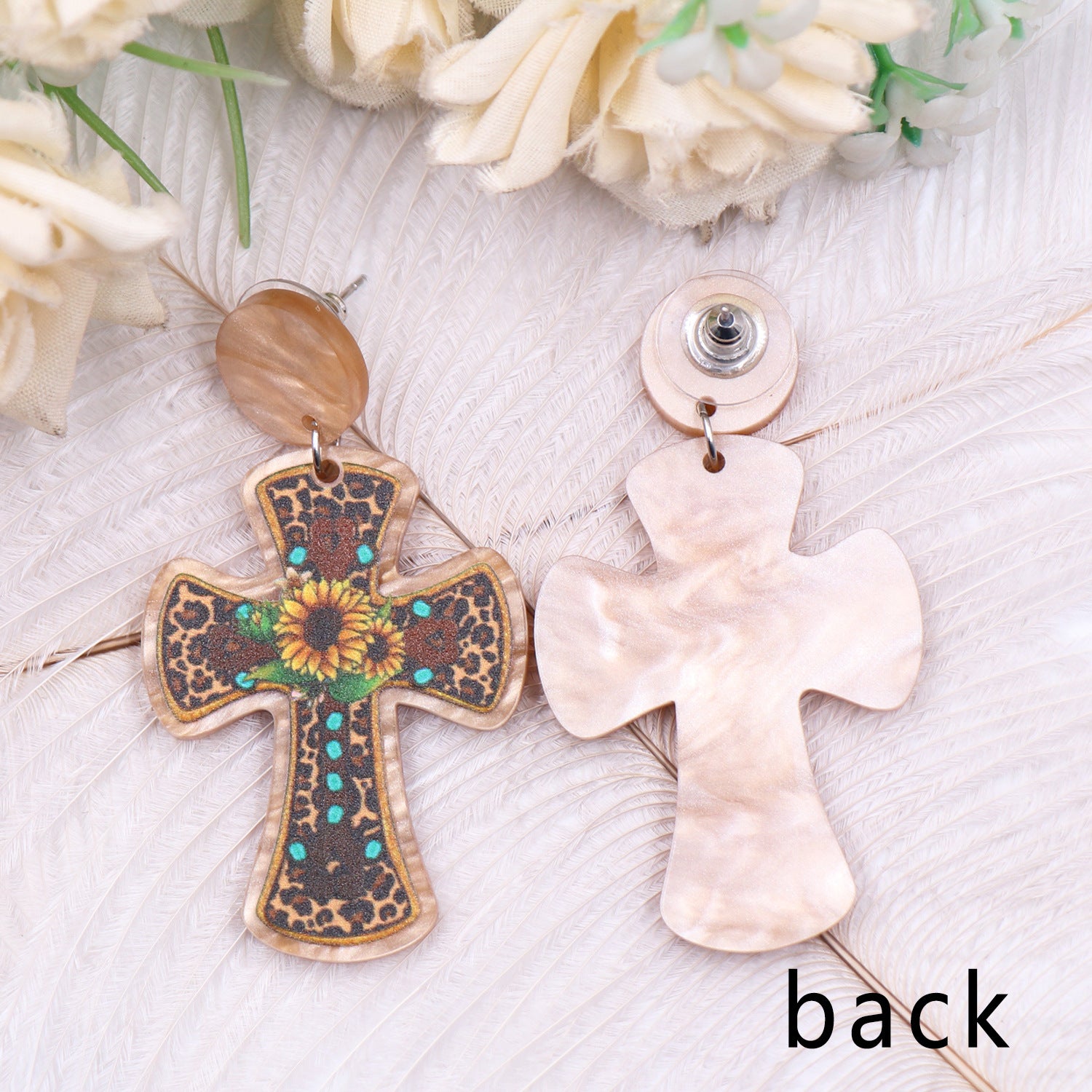 Wholesale Cross Sunflower Acrylic Heart Earrings