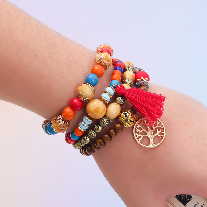 Wholesale Bohemian multi-layered wooden beaded bracelet jewelry