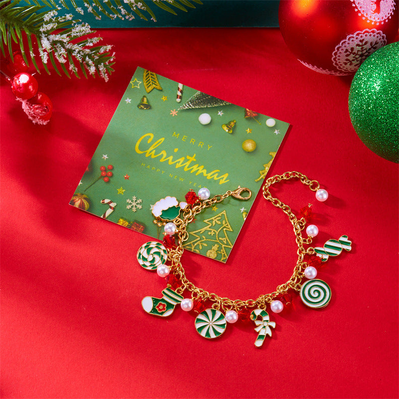 Wholesale Creative Christmas Jewelry  Christmas Tree  Multicolored Candy Pendant  Pearl Paper Card Bracelet