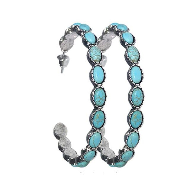 Wholesale Vintage Western Style Turquoise Large Circle C-Shaped Earrings