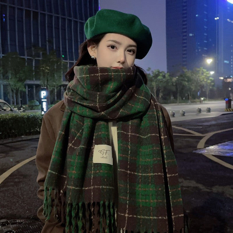 Wholesale Red Plaid Thickened Warm Christmas  Imitation Cashmere Scarf