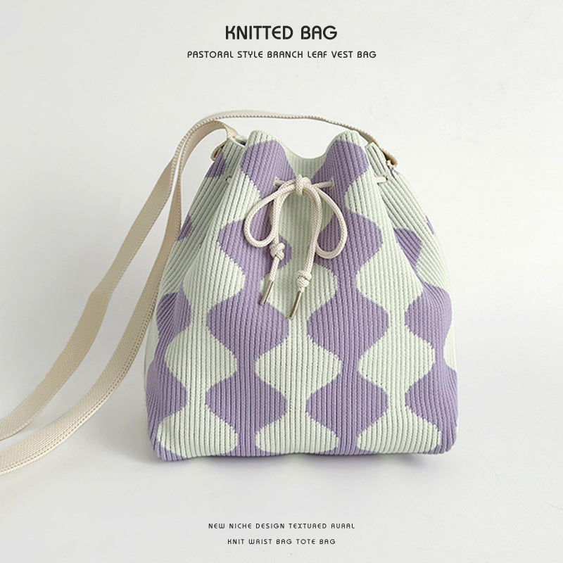 Wholesale Knitted wool drawstring lunch box bag handbag hand tote bag bucket bag