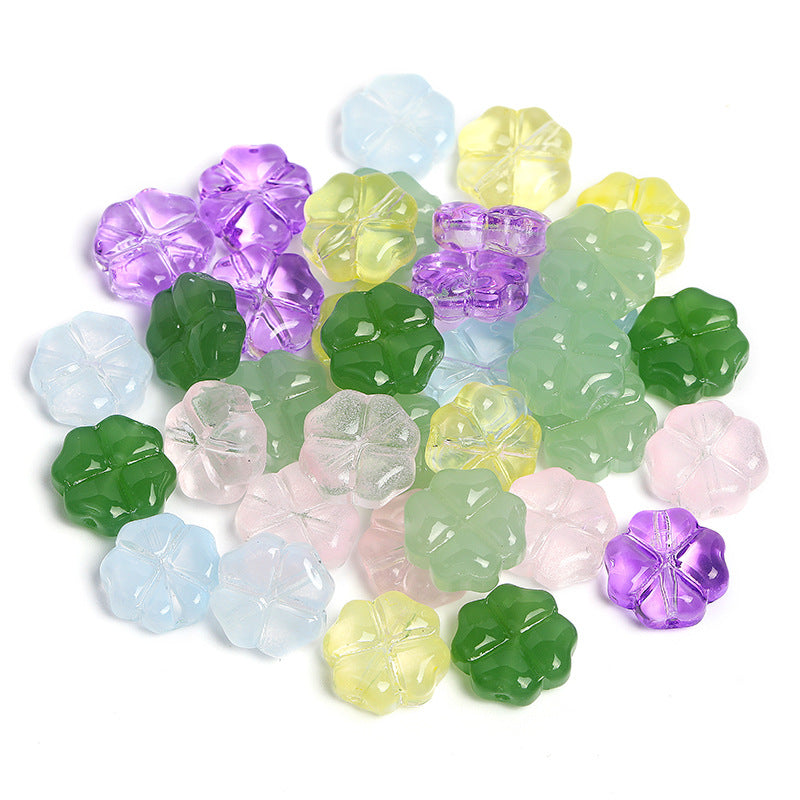 Wholesale 100pcs 10mm Crystal Glass Clover Jelly Color Straight Hole Glass DIY Beads