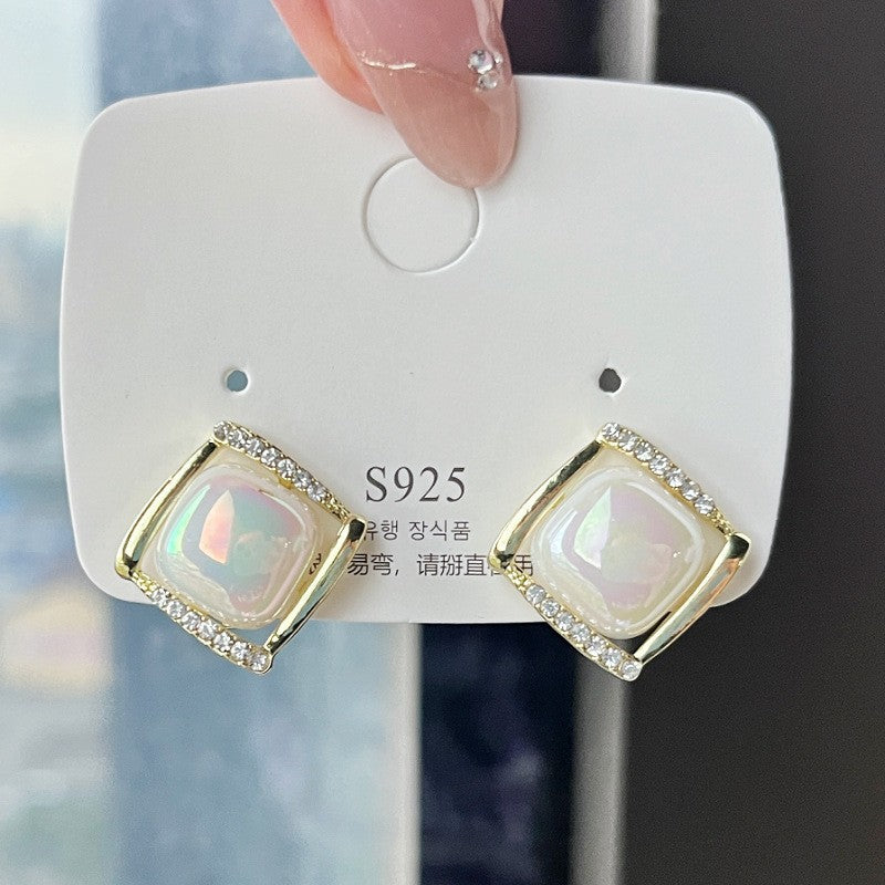 Wholesale Colorful diamond studded silver needle bow Blingbling Earrings