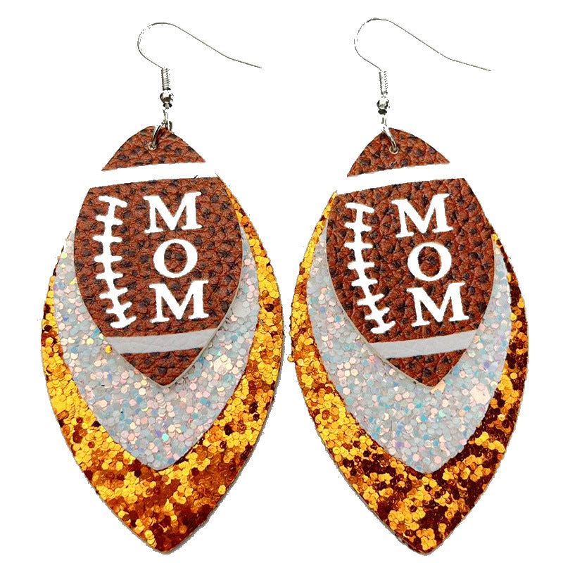 Wholesale 2 Pair/Pack Sports Rugby Field Cheer Football Leather Earrings