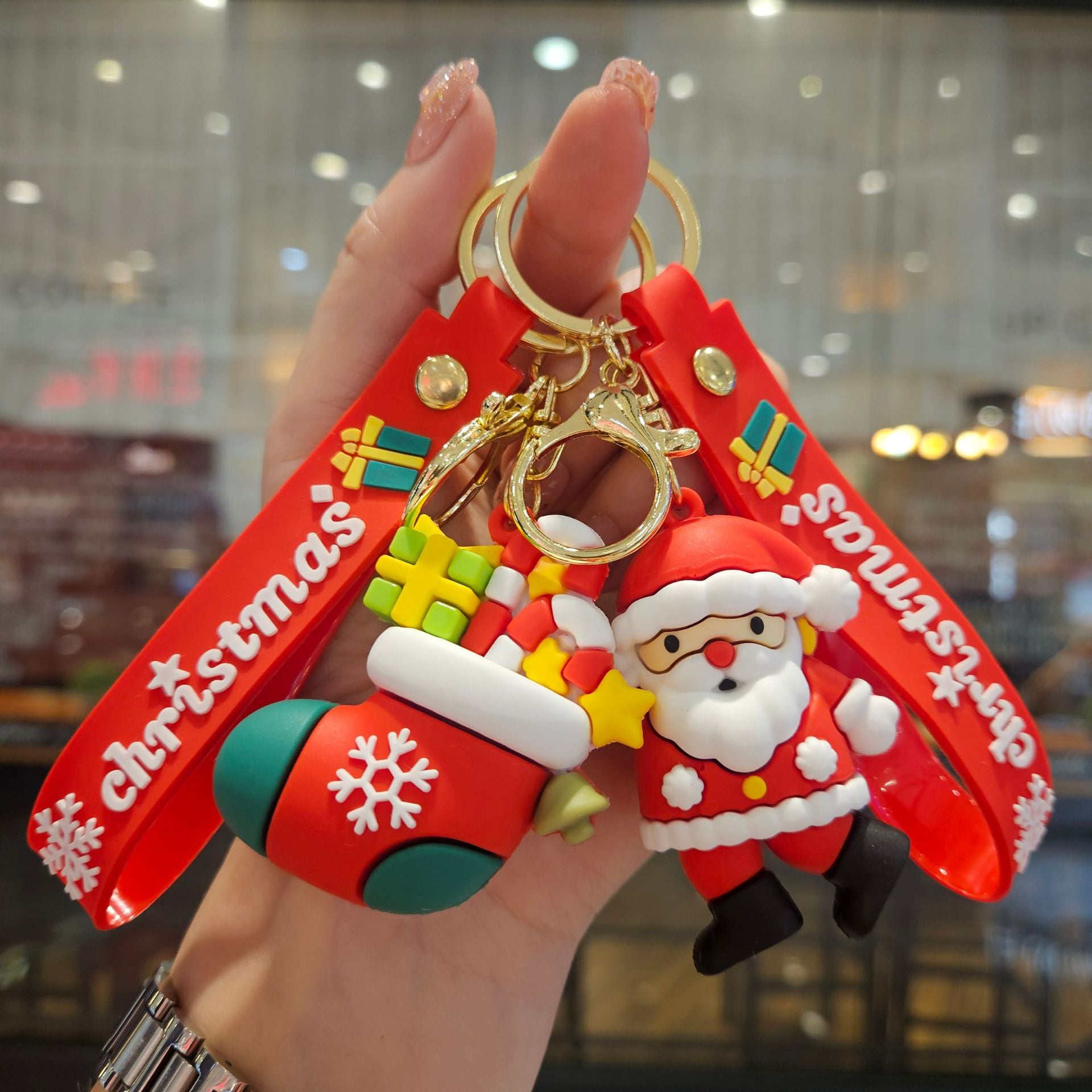Wholesale Santa Claus crutches reindeer Christmas tree Cute Keychain