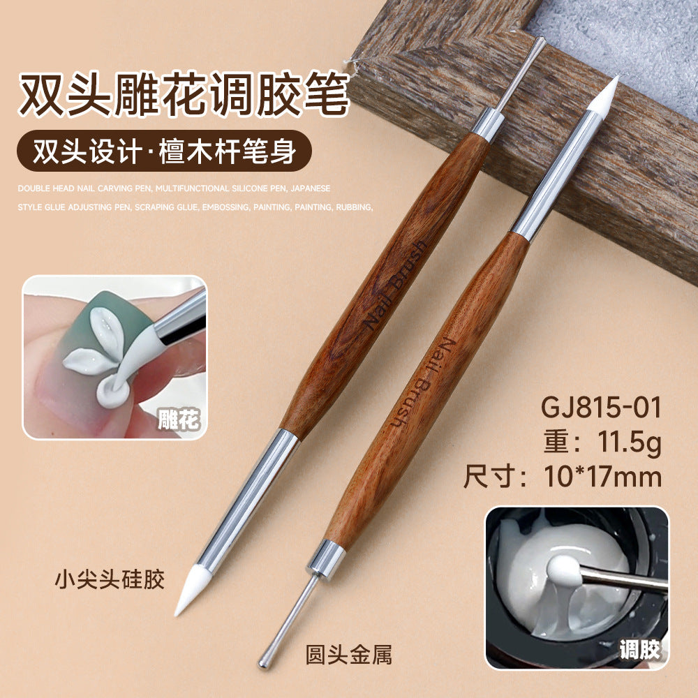 Wholesale Manicure double-headed multifunctional carving pen Japanese style glue scraper embossed painting powder sandalwood pen holder manicure tool