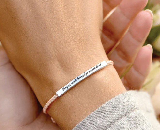 Wholesale Stainless steel bent tube inspirational text adjustable woven bracelet