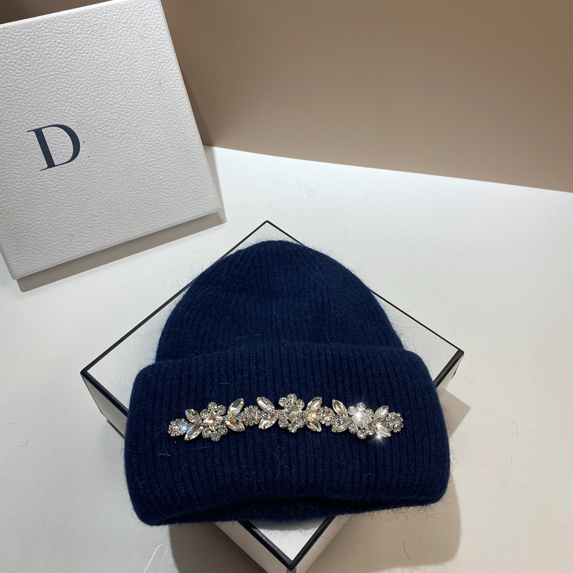 Wholesale Fashion Diamond Rabbit Fur Knitted Hat