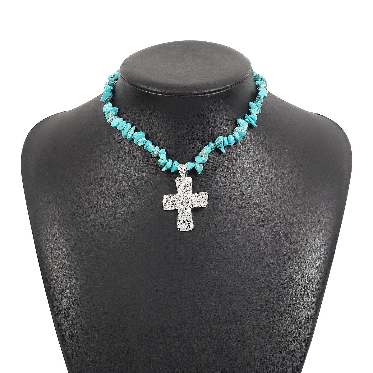 Wholesale Irregular Western Cowboy Style Natural Stone Turquoise Cross Necklace