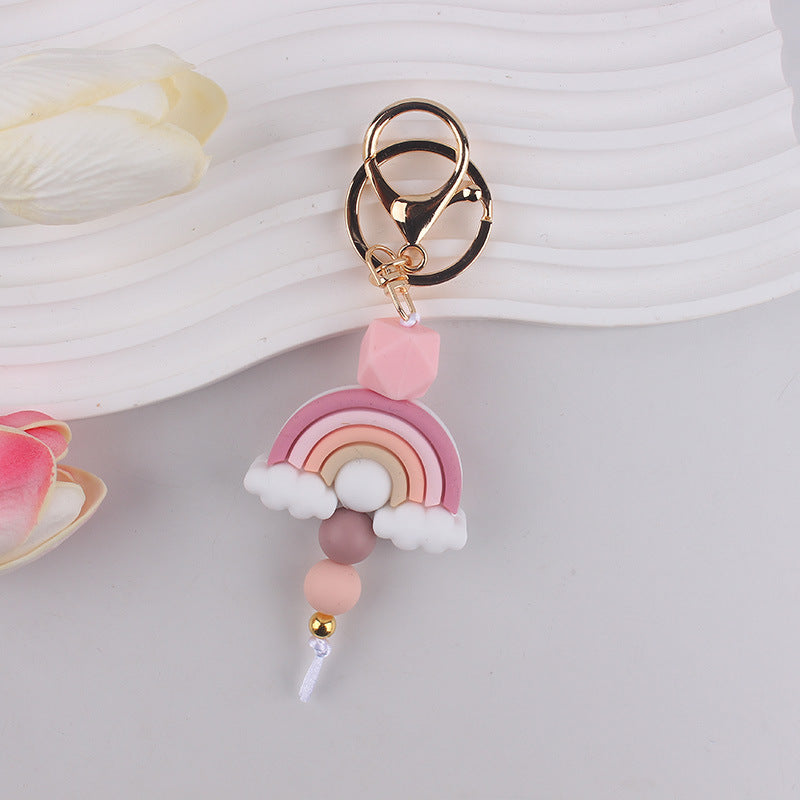 Wholesale Rainbow Teething Ring Clip With Silicone Beads  Keychain.