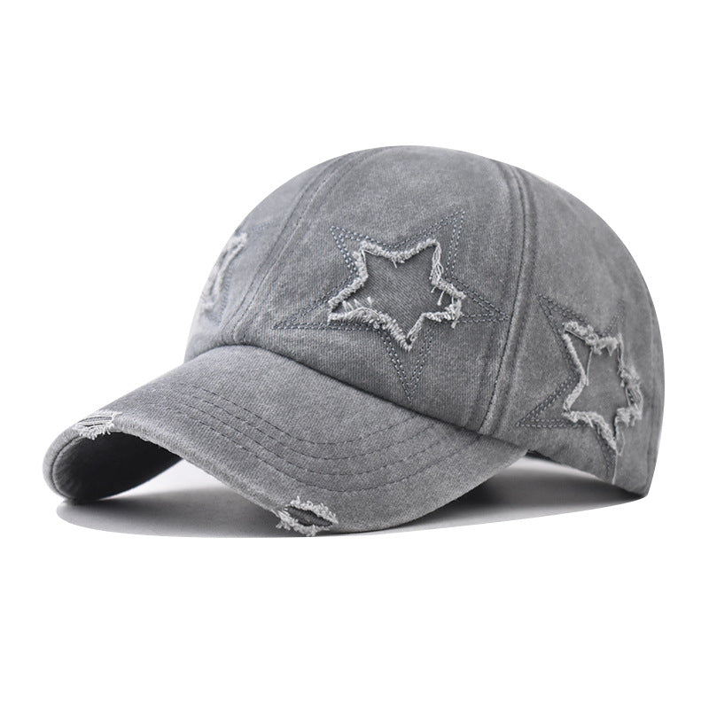Wholesale Pure Cotton Washed Distressed Personalized Hole Five-pointed Star Baseball Cap
