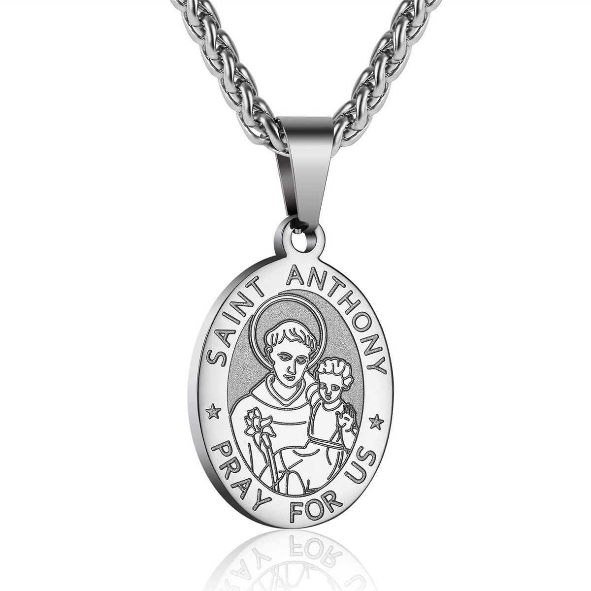 Wholesale Double sided portrait medal cross stainless steel necklace