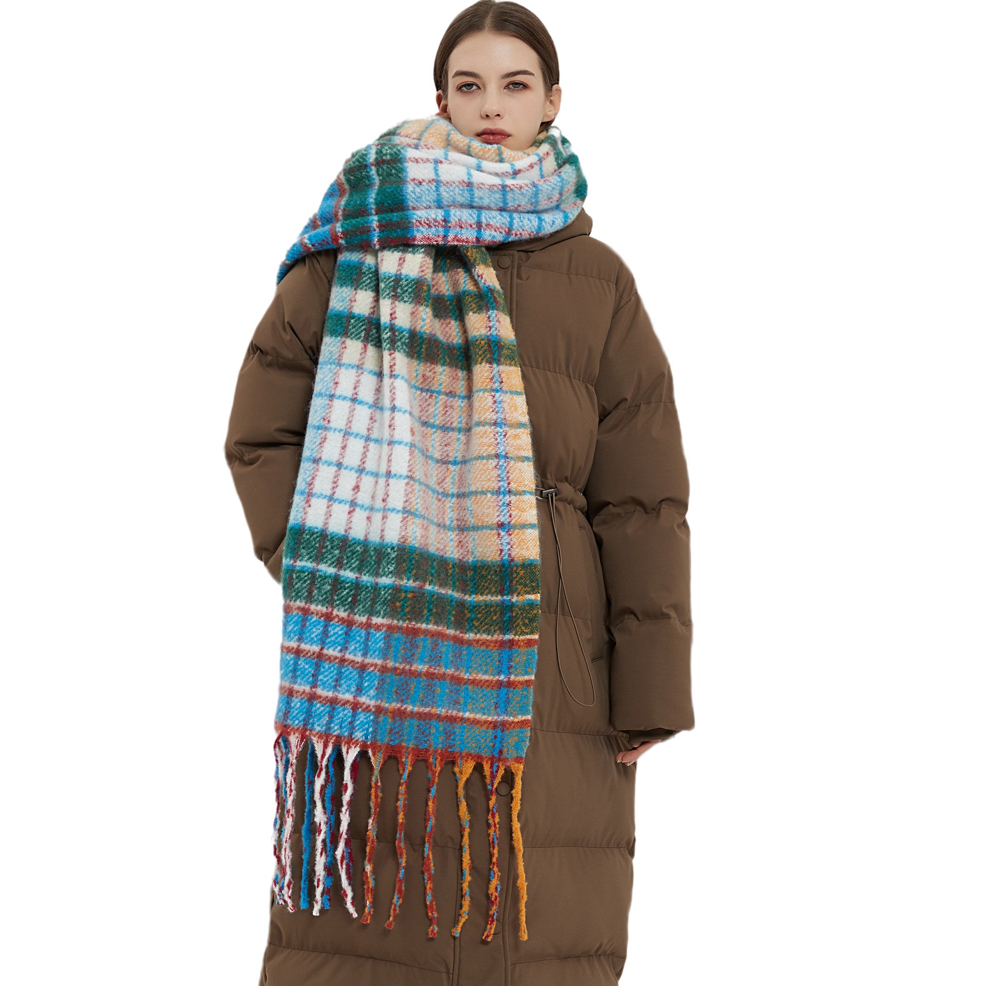 Wholesale Autumn and Winter Thickened and Warm Imitation Mohair Rainbow Plaid Scarf